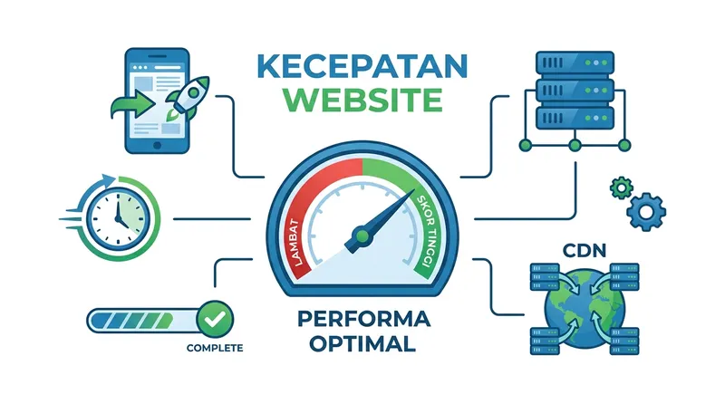 Ilustrasi optimasi kecepatan website dan Core Web Vitals