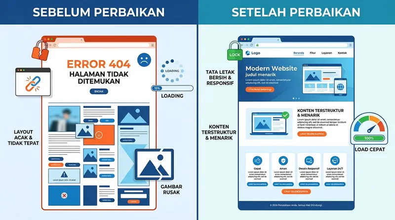 Perbandingan website sebelum dan sesudah perbaikan