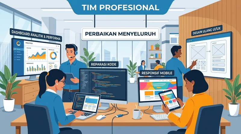 Tim profesional perbaikan website bekerja sama