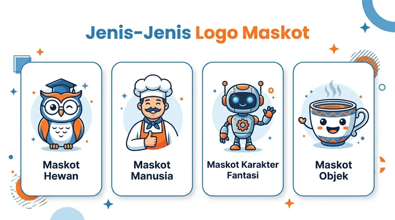Jenis-jenis logo maskot: hewan, manusia, karakter fantasi, dan objek