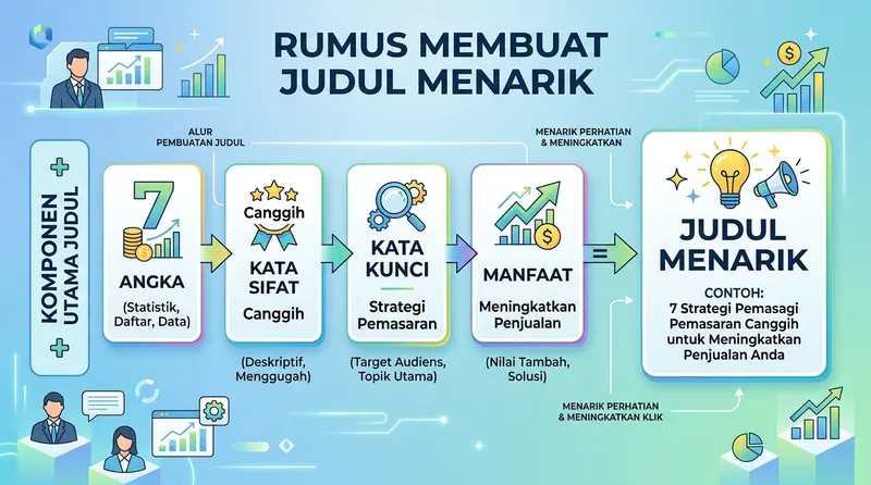Rumus formula membuat judul yang menarik dengan angka kata sifat keyword dan manfaat