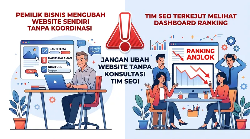 Ilustrasi klien mengubah website tanpa koordinasi tim SEO