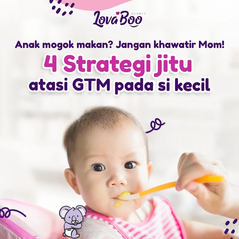 Konten carousel Instagram Lovaboo tentang cara mengatasi GTM (Gerakan Tutup Mulut) pada bayi