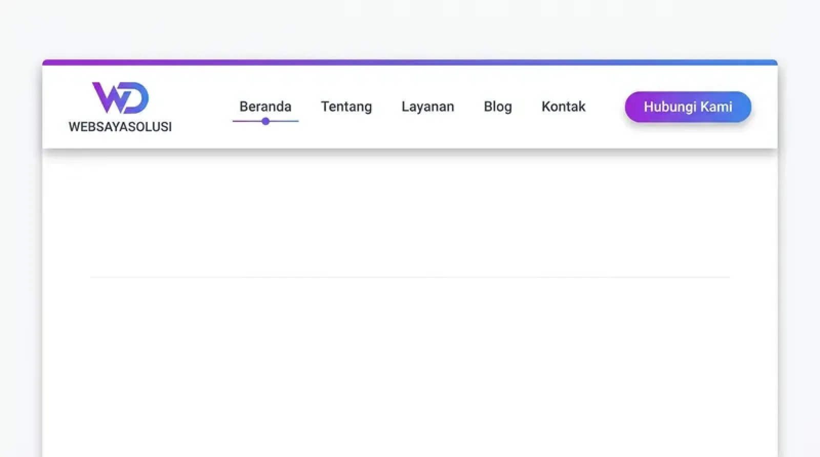 Ilustrasi navbar website horizontal dengan menu Beranda, Tentang, Layanan, Blog, Kontak