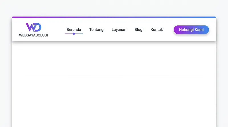 Ilustrasi navbar website horizontal dengan menu Beranda, Tentang, Layanan, Blog, Kontak