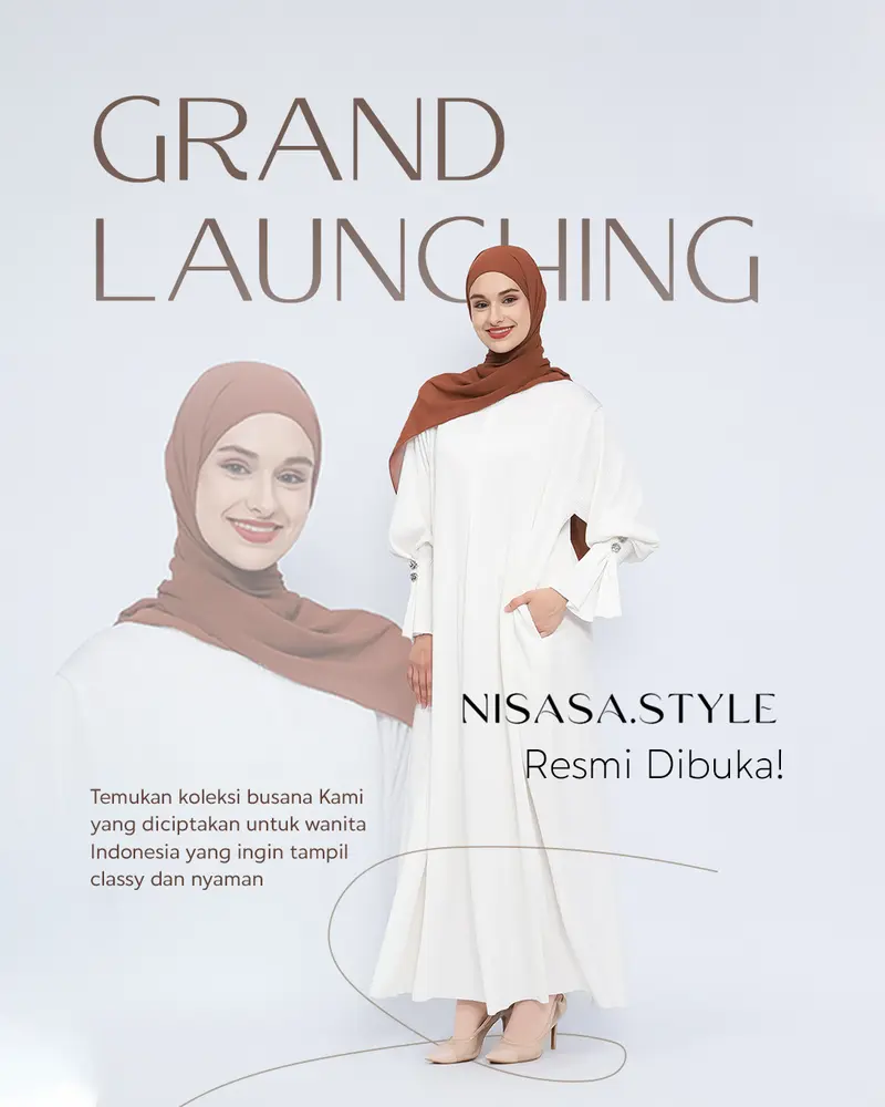 Desain konten Instagram Grand Launching brand Nisasa.Style - contoh konten visual storytelling untuk brand fashion muslim