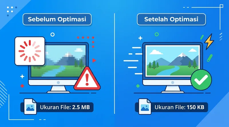 Perbandingan sebelum dan sesudah optimasi gambar website untuk kecepatan loading