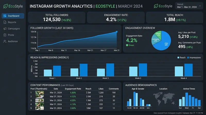 Dashboard analytics pertumbuhan Instagram Oto Sparepart menunjukkan peningkatan followers dan engagement rate selama dikelola Creativism