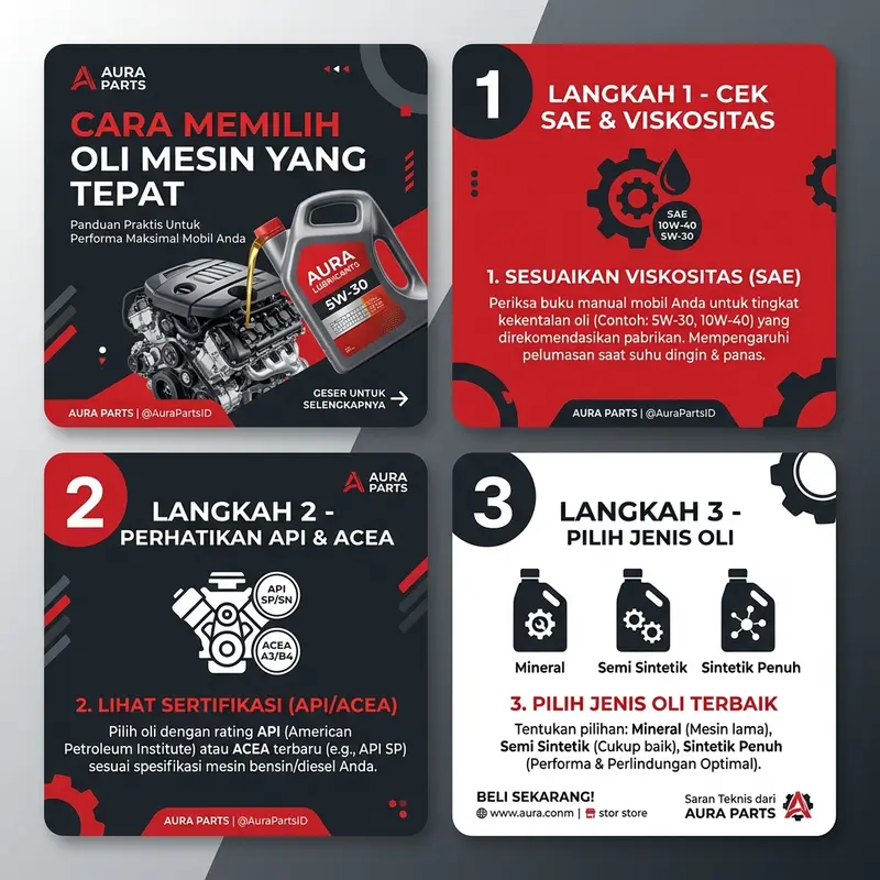 Contoh desain konten edukasi Instagram Oto Sparepart - carousel cara memilih oli mesin yang tepat oleh Creativism