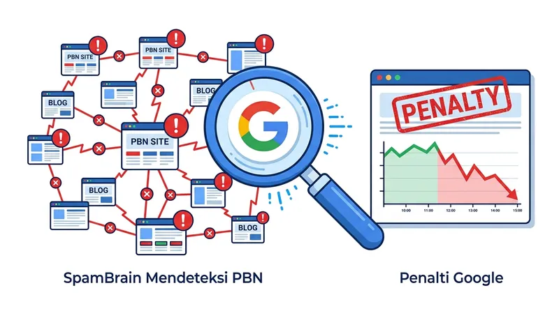 Ilustrasi SpamBrain Google mendeteksi dan memberikan penalti pada PBN