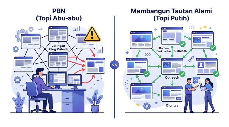 Perbandingan PBN (grey hat) vs link building natural (white hat)