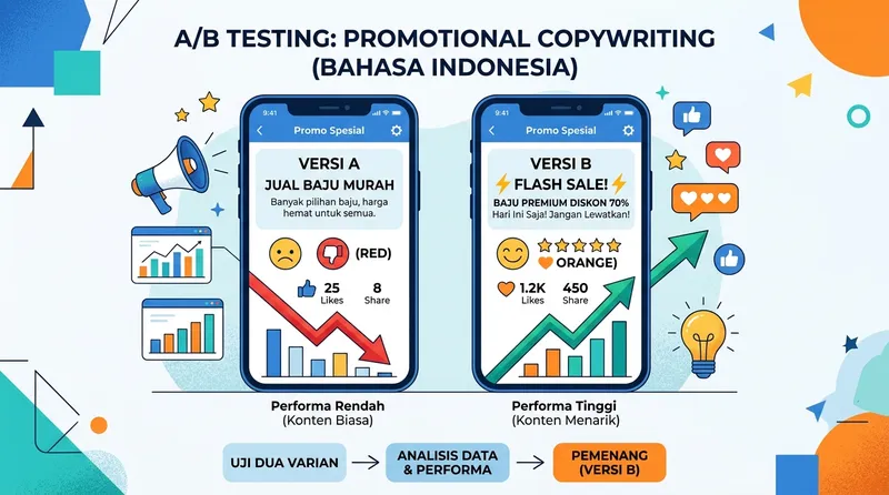 Perbandingan kata promosi biasa vs kata promosi yang menarik perhatian pembeli