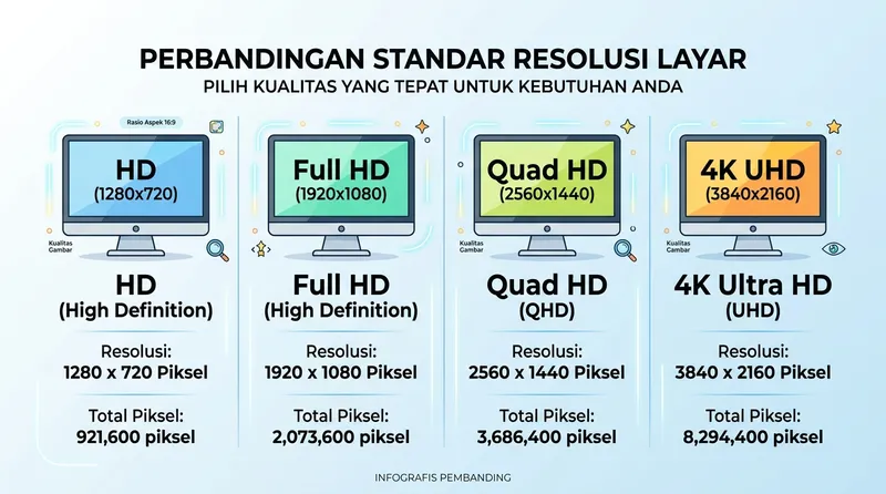Perbandingan standar resolusi layar dari HD hingga 4K UHD