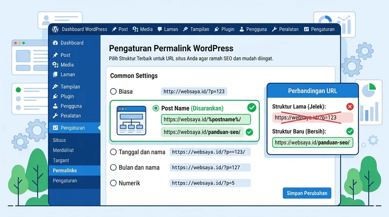 Cara mengatur permalink di dashboard WordPress dengan opsi Post Name