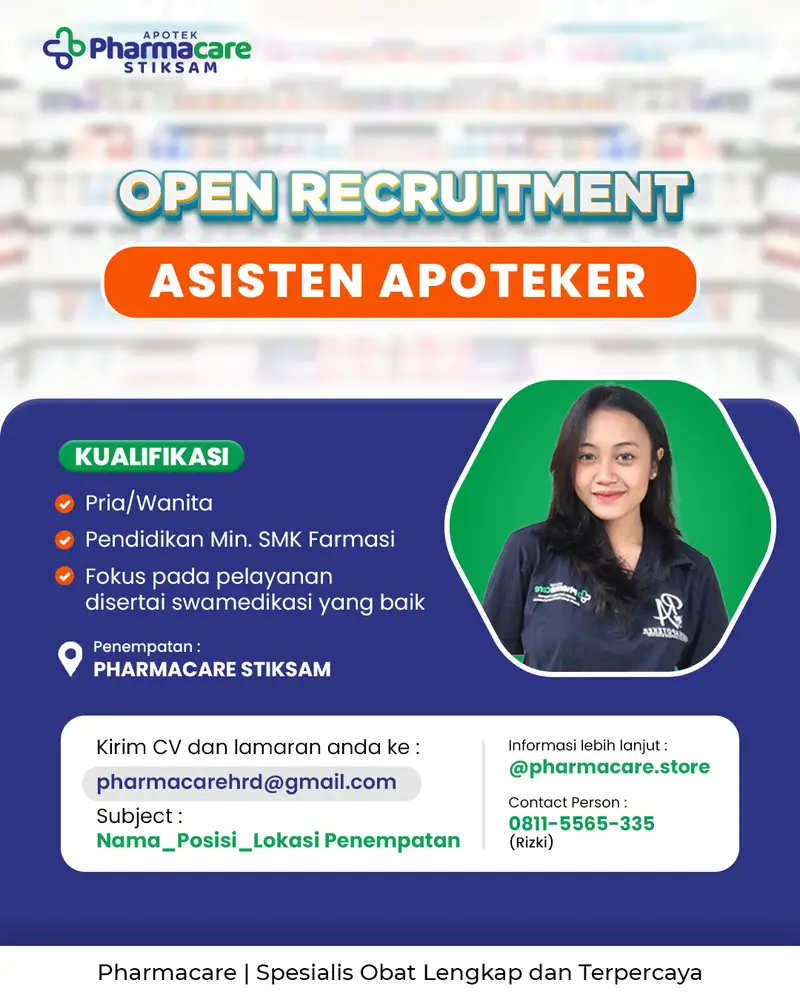 Desain konten open recruitment asisten apoteker Pharmacare untuk Instagram