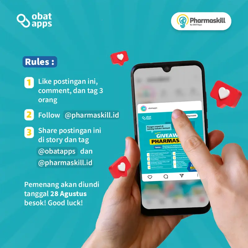 Desain konten giveaway rules Pharmaskill untuk engagement Instagram