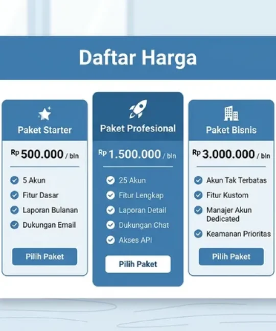 Rate card dokumen harga bisnis dengan tiga paket pricing