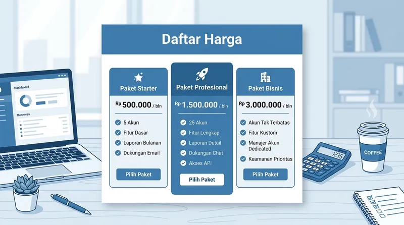Rate card dokumen harga bisnis dengan tiga paket pricing