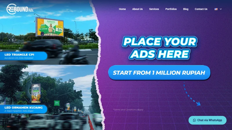 Screenshot website Rebound Ads reboundads.co.id setelah optimasi SEO oleh Creativism