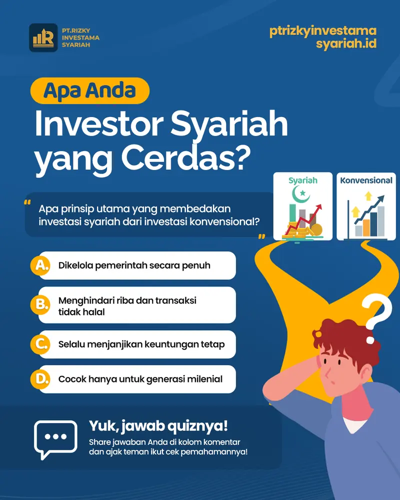 Desain kuis interaktif investor syariah cerdas Rizky Investama oleh Creativism