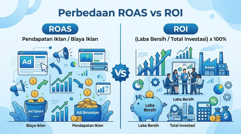 Perbedaan ROAS vs ROI dalam menghitung efektivitas iklan digital