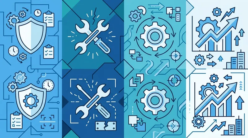 Ilustrasi empat jenis server maintenance preventif korektif adaptif dan perfektif