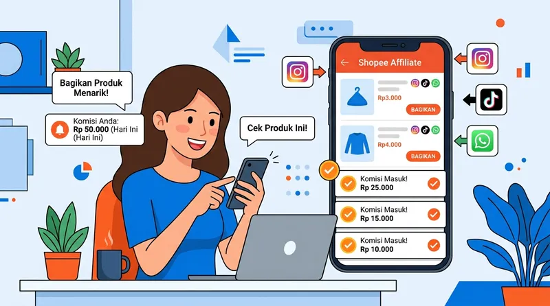 Cara menggunakan Shopee Affiliate bagi pemula dengan share link produk ke media sosial