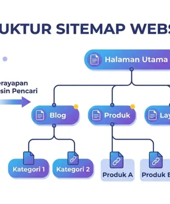 Ilustrasi struktur sitemap website yang menunjukkan hierarki halaman untuk SEO