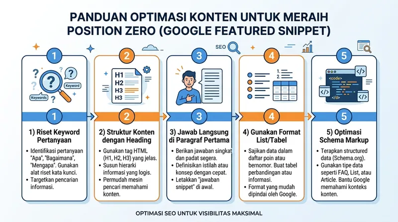 Panduan langkah optimasi konten untuk meraih featured snippet position zero di Google