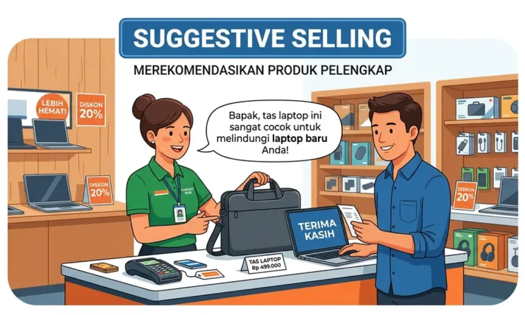 Ilustrasi konsep suggestive selling di toko retail modern