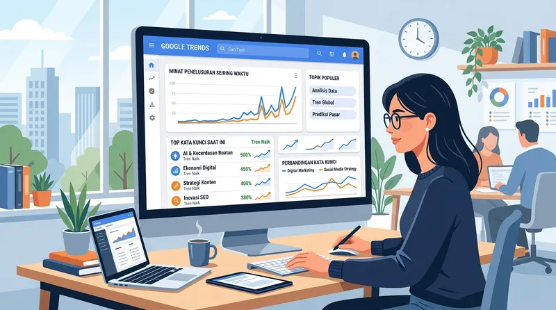 Ilustrasi penggunaan Google Trends untuk menemukan topik artikel yang sedang tren