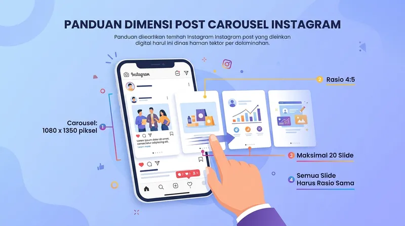 Panduan dimensi post carousel Instagram dengan ukuran 1080x1350 piksel rasio 4:5 maksimal 20 slide