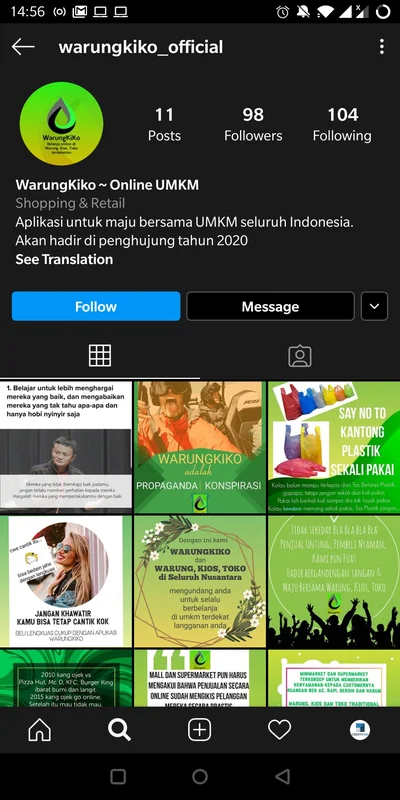Contoh konten Instagram Warung Kiko - tips bisnis UMKM yang dikelola Creativism