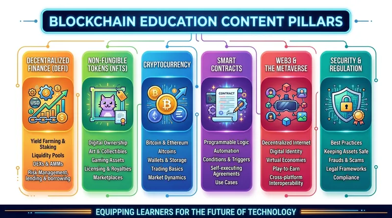 Content pillar strategi konten blockchain edukasi Web3 Nusa mencakup DeFi NFT cryptocurrency smart contract