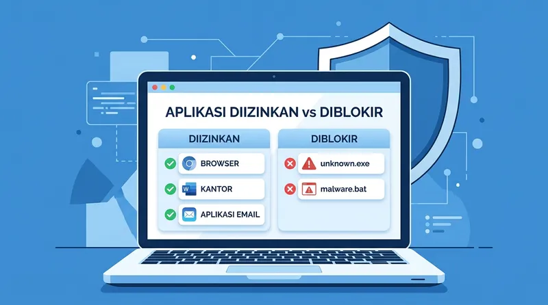 Application whitelist menampilkan daftar aplikasi yang diizinkan dan diblokir