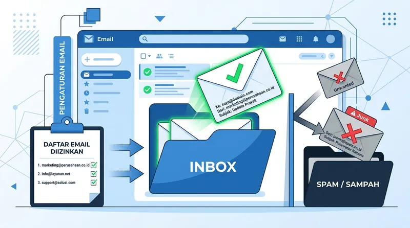 Konsep whitelist email yang memastikan pesan masuk ke inbox bukan spam
