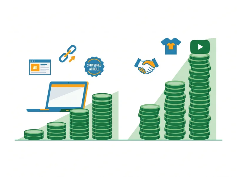 Perbandingan monetisasi blog dan vlog: iklan display dan afiliasi vs AdSense YouTube dan brand deal