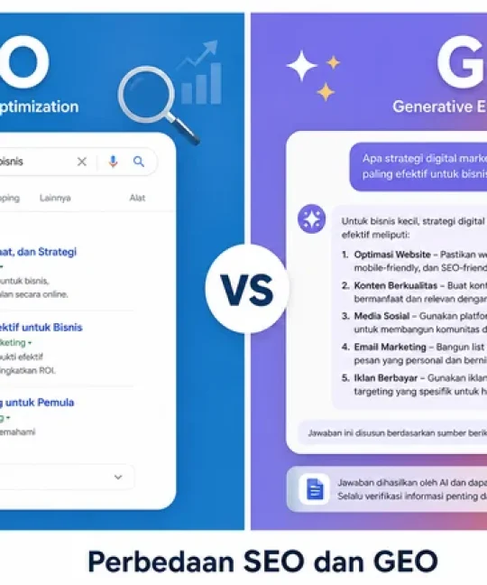 Perbedaan SEO dan GEO infografis perbandingan visual