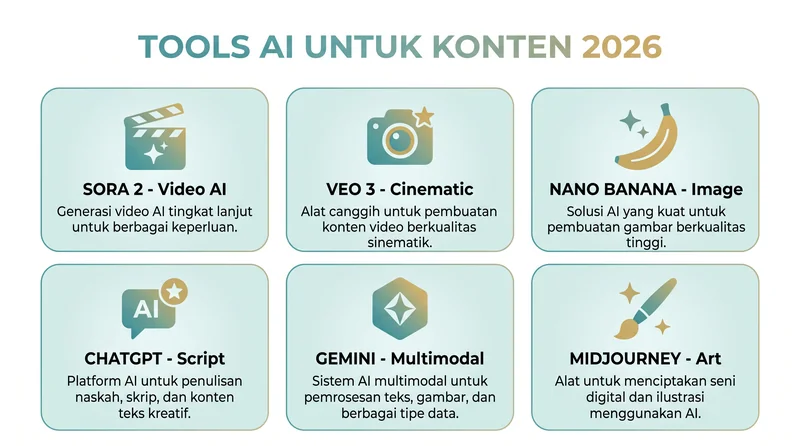 Tools AI untuk konten 2026 - Sora 2 Veo 3 Nano Banana ChatGPT Gemini