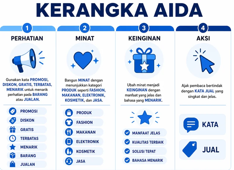 Framework AIDA untuk kata kata promosi barang yang menarik