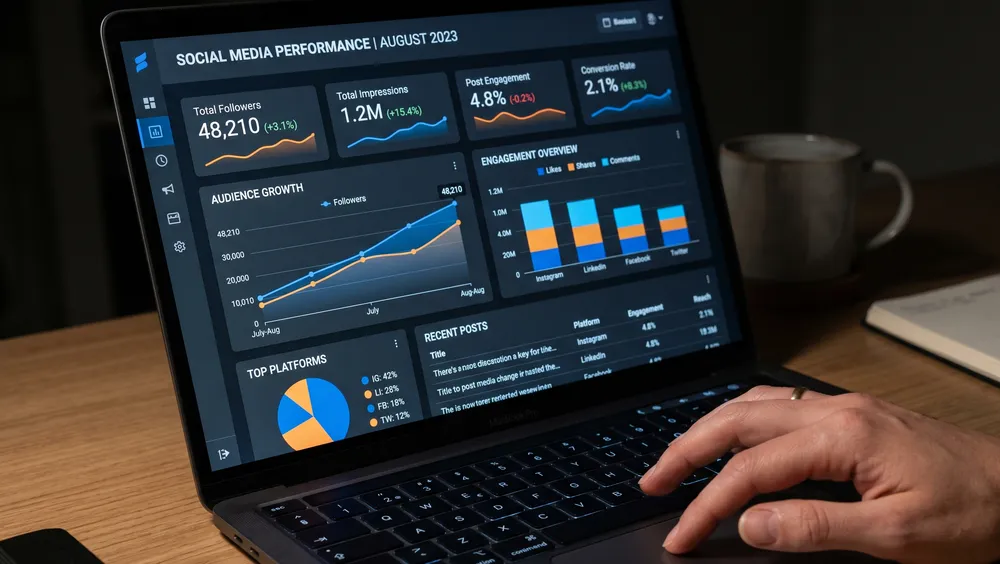 Dashboard analytics performa jasa sosmed dengan engagement metrics