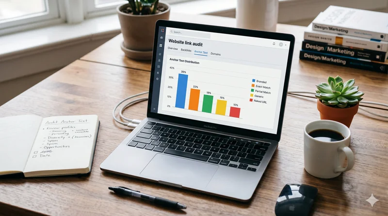 Anatomi anchor text dalam hyperlink, dengan callout label anchor text dan URL tujuan