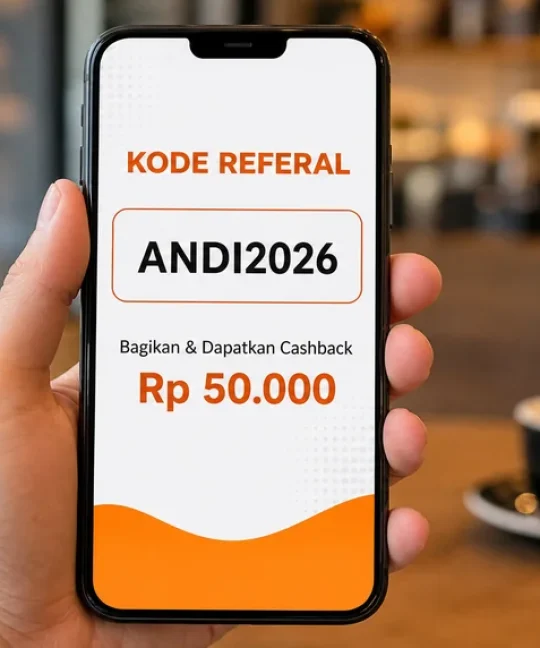 Tampilan kode referal di smartphone dengan reward cashback