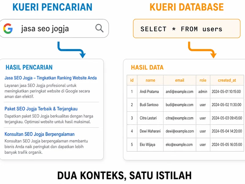 Perbandingan pencarian Google dengan kueri database SQL