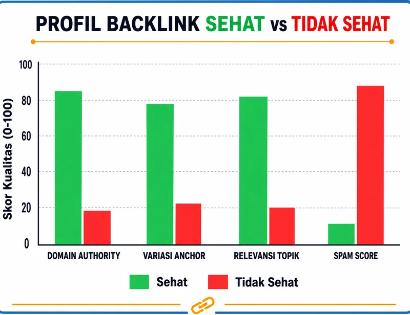 Perbandingan profil backlink sehat dan tidak sehat dalam linkbuilding