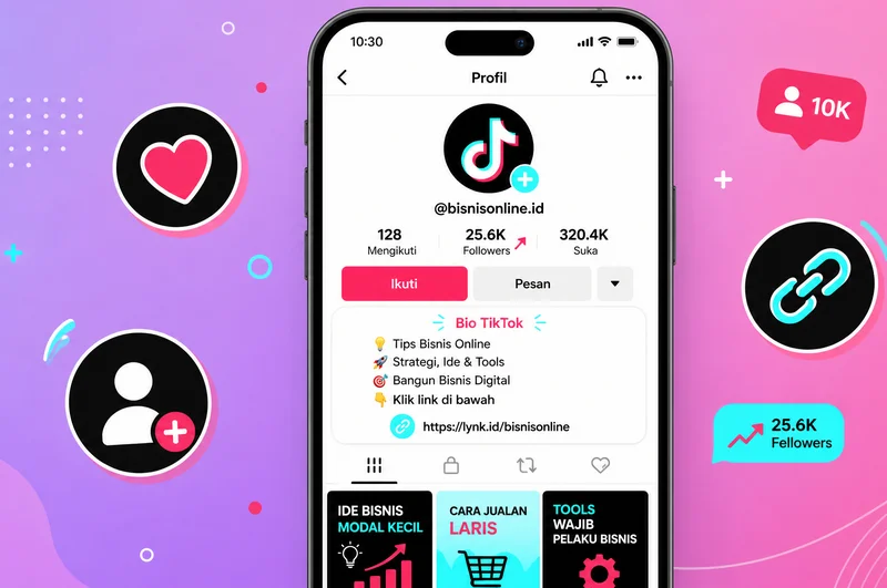 Ilustrasi bio TikTok untuk mendapatkan followers dengan emoji, niche, dan CTA