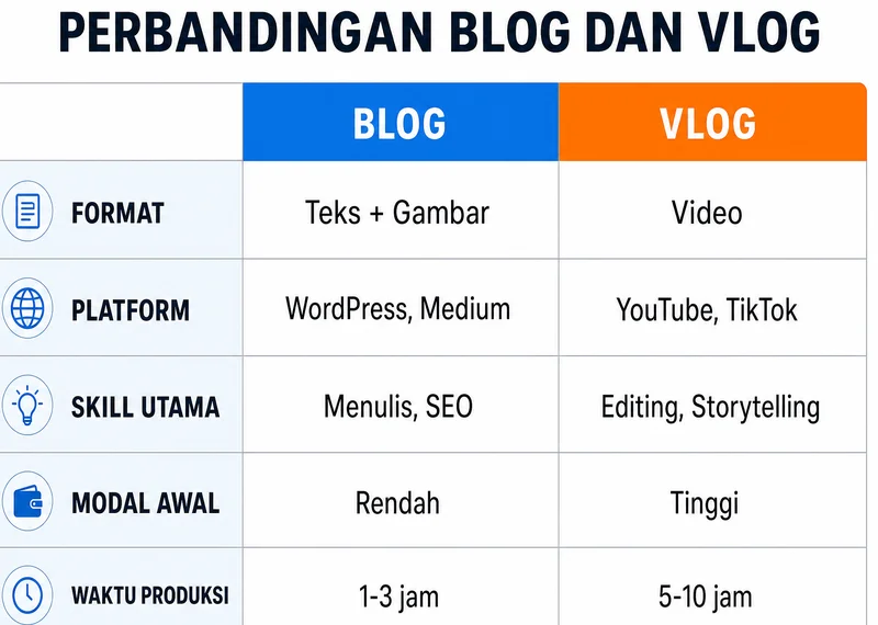 Perbandingan blog vs vlog untuk pemula