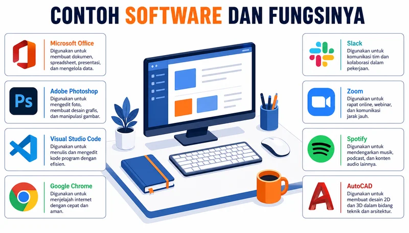 Contoh software dan fungsinya - kumpulan ikon software populer