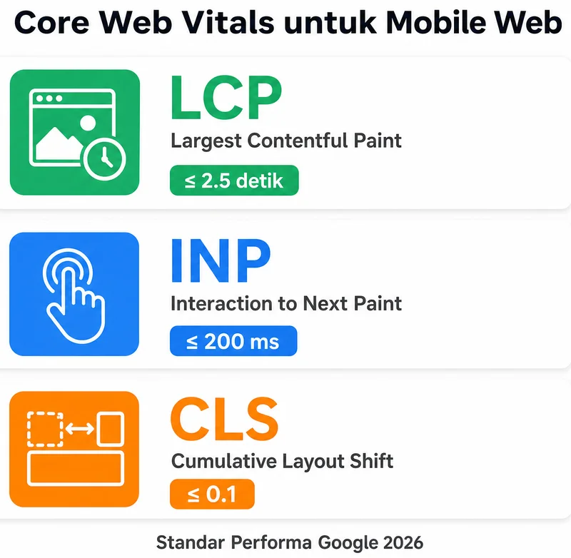 Core Web Vitals untuk mobile web LCP INP CLS