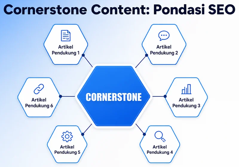Cornerstone adalah pondasi konten SEO yang menghubungkan artikel utama dengan artikel pendukung